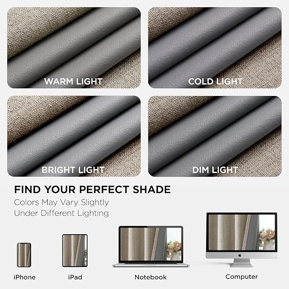 Joydeco 100% Blackout Lined Curtains W66 x L90 Inch Drop, Faux Linen Textured Thermal Insulated Eyelet Curtains with Coating Back Layer for Light Blocking Noise Reduction, Linen Colour - 2 Panels