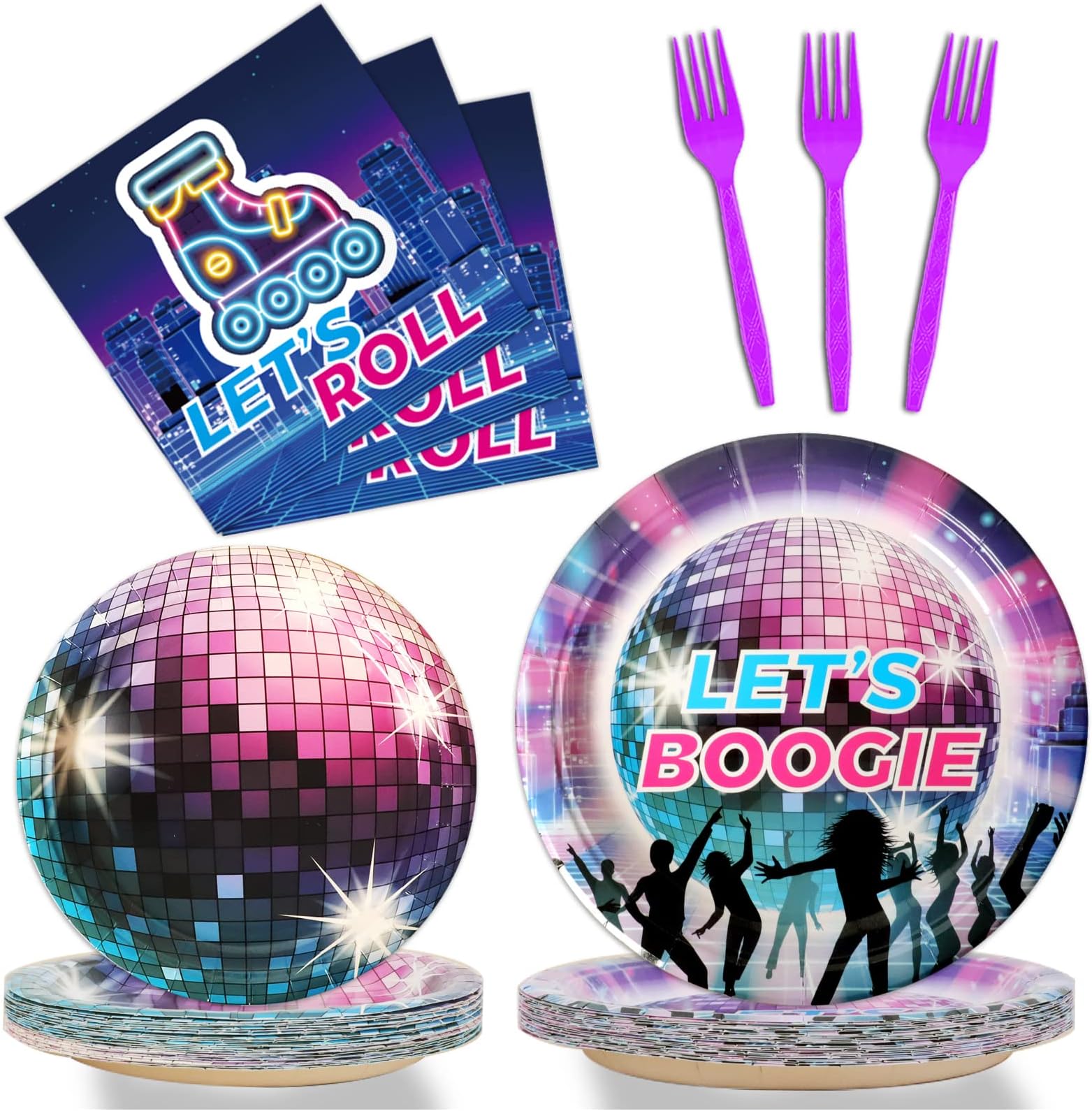 gisgfim 96 Pcs 70's Disco & Roller Skate Party Plates and Napkins Party Supplies Disco Party Tableware Set Disco & Roller Skate Party Decorations Favors for Birthday Baby Shower for 24 Guests