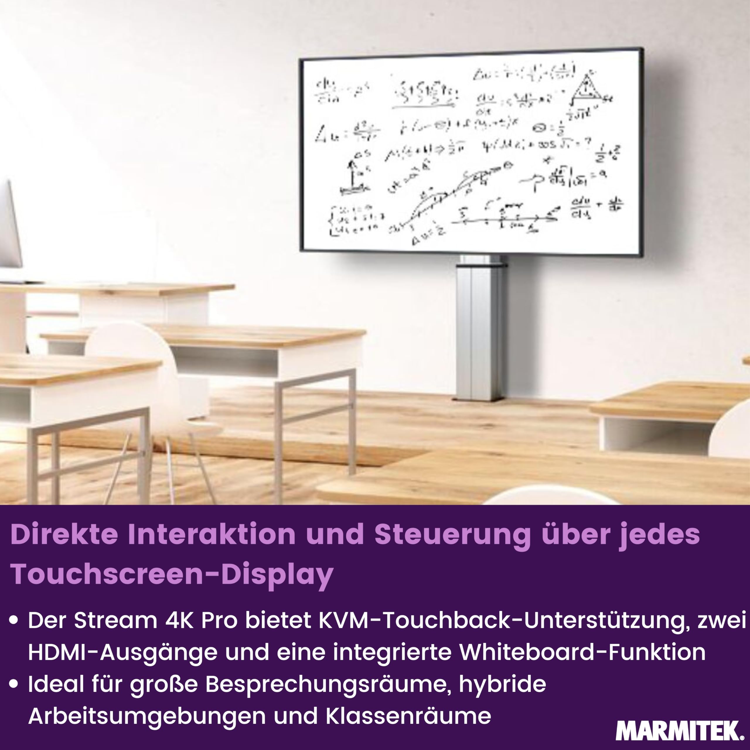 Marmitek Stream 4K Pro KIT 2TX/1RX - Drahtloses 4K Präsentationssystem | BYOD Mirroring ohne Software/WLAN, 2 USB-C Dongles und 4K Receiver, Split Screen, Touchback, PoE, Dual HDMI und Plug & Play