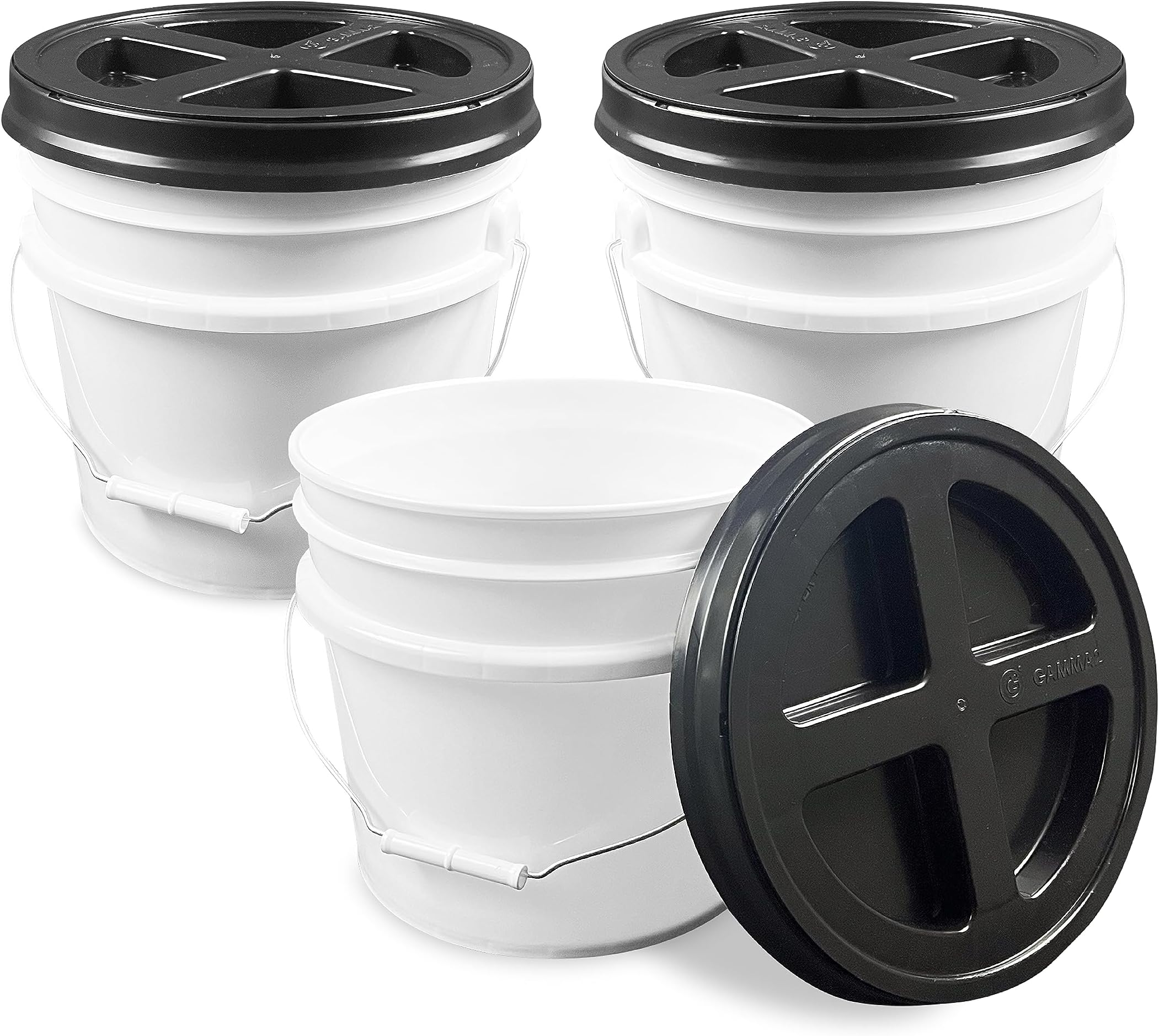 ATERET 5 Gallon White Bucket & Pour Spout Lid - 90 Mil All Purpose Pail - Food Grade - Made in USA - BPA Free Plastic (6 Pack