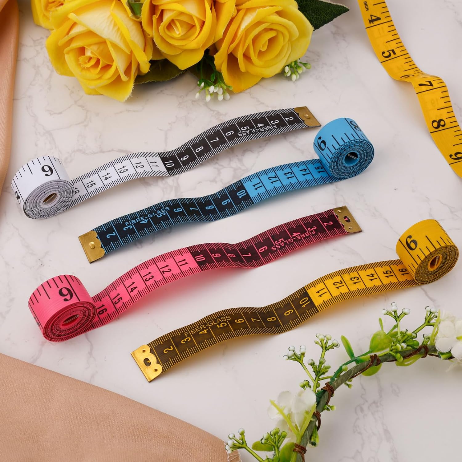 4pcs Soft Tape Measures, Double Scale Body Measuring Tape Flexible Tailor Ruler for Sewing Craft Ruler with 150 Centimetre & 60 Inch Scale for Body Measurements Fabric Cloth (Rose Red)