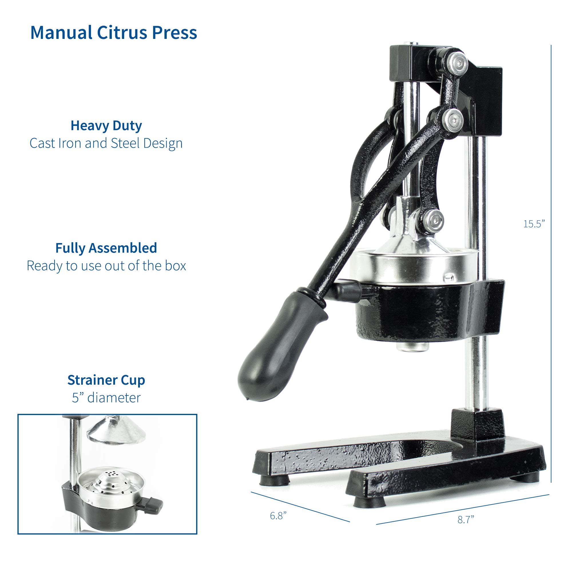 VIVO Exprimidor manual de cítricos resistente, exprimidor profesional de frutas, exprimidor de naranja y limón (STUFR-JCR1)