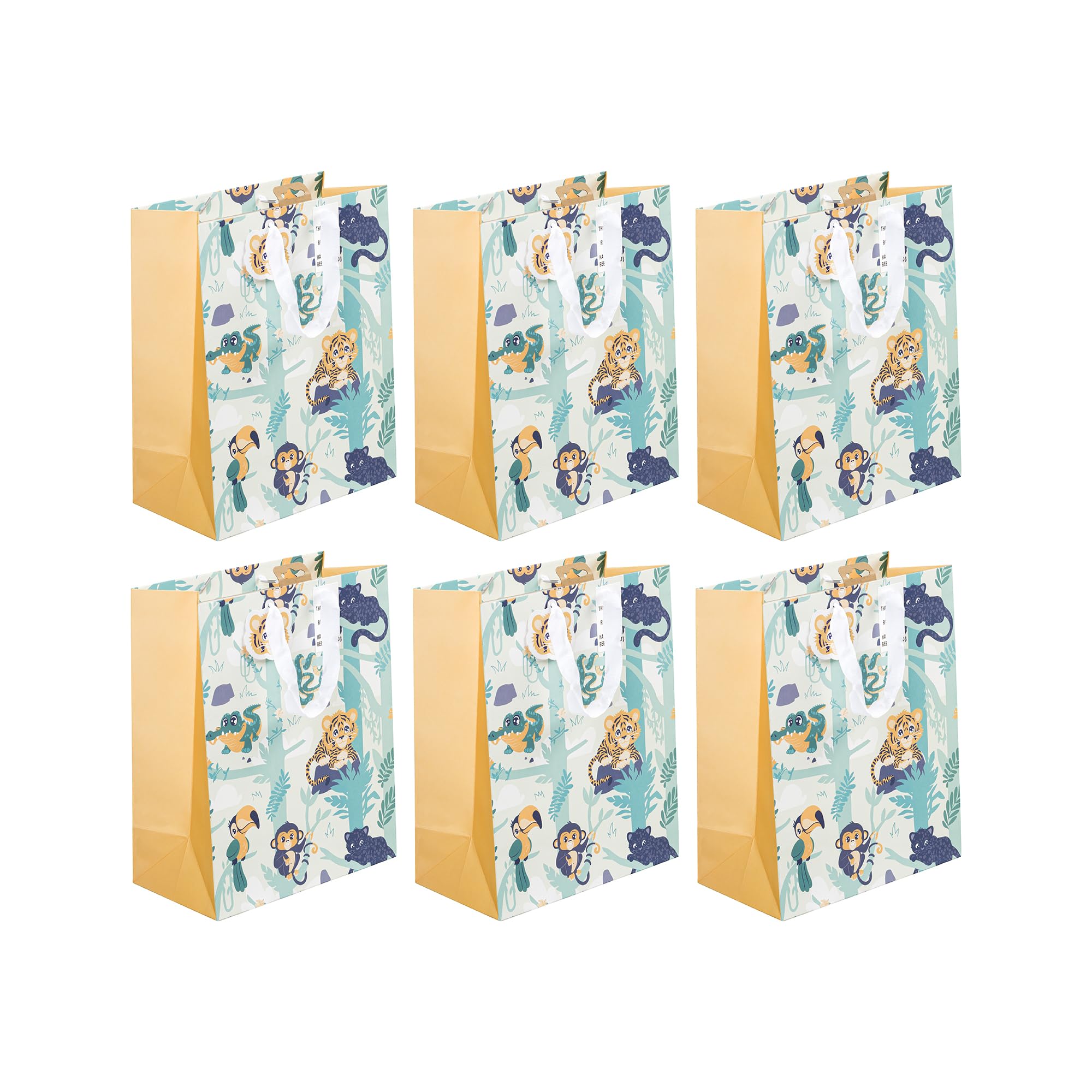 Eurowrap 214005-2C - Jungle, Kraft Blanc, sac Large 26,5x14x33 cm - Paquet de 6