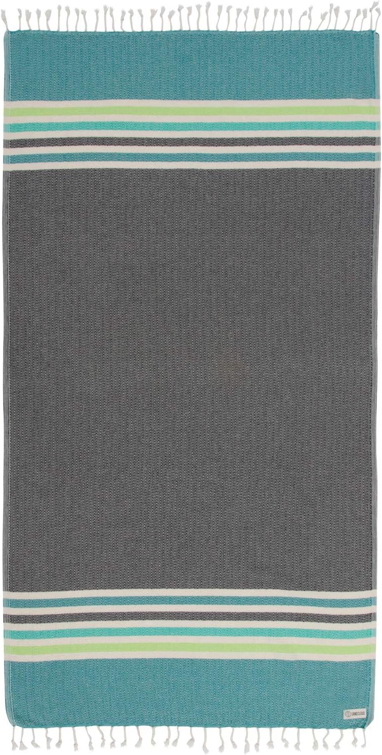 Sand Cloud Turkish Beach Towel - Sand Free - Fast Drying -100% Certified Organic Turkish Cotton Yarn - Great for Beach Bath or as a Blanket - As Seen on Shark Tank - Chains (Black)