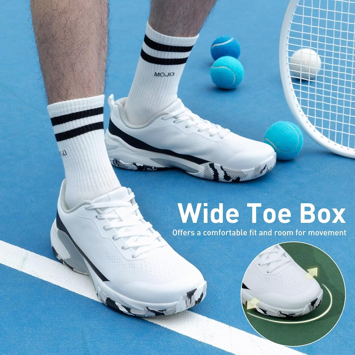 Wide Tennis Shoes for Men | All Court Pickleball Racquetball & Squash Athletic Sneakers | Arch Support & Cushioned Midsole