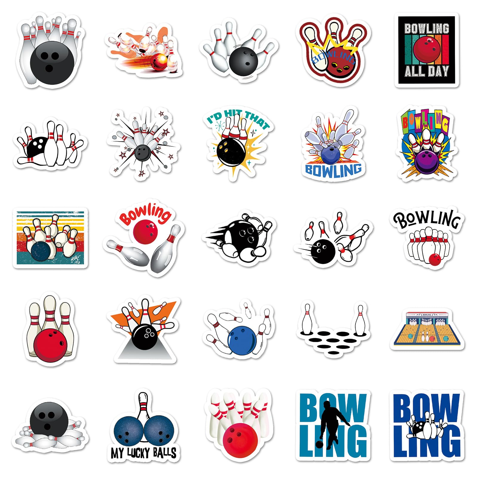 50 Pcs Bowling Vinyl Stickers,Bowling Graffiti Stickers,Vinyl Waterproof Sticker for Kids Teens Girls,for Phone Laptop Bottles Skateboard Computer Phone Luggage Guitar Gifts Sticker - Image 4