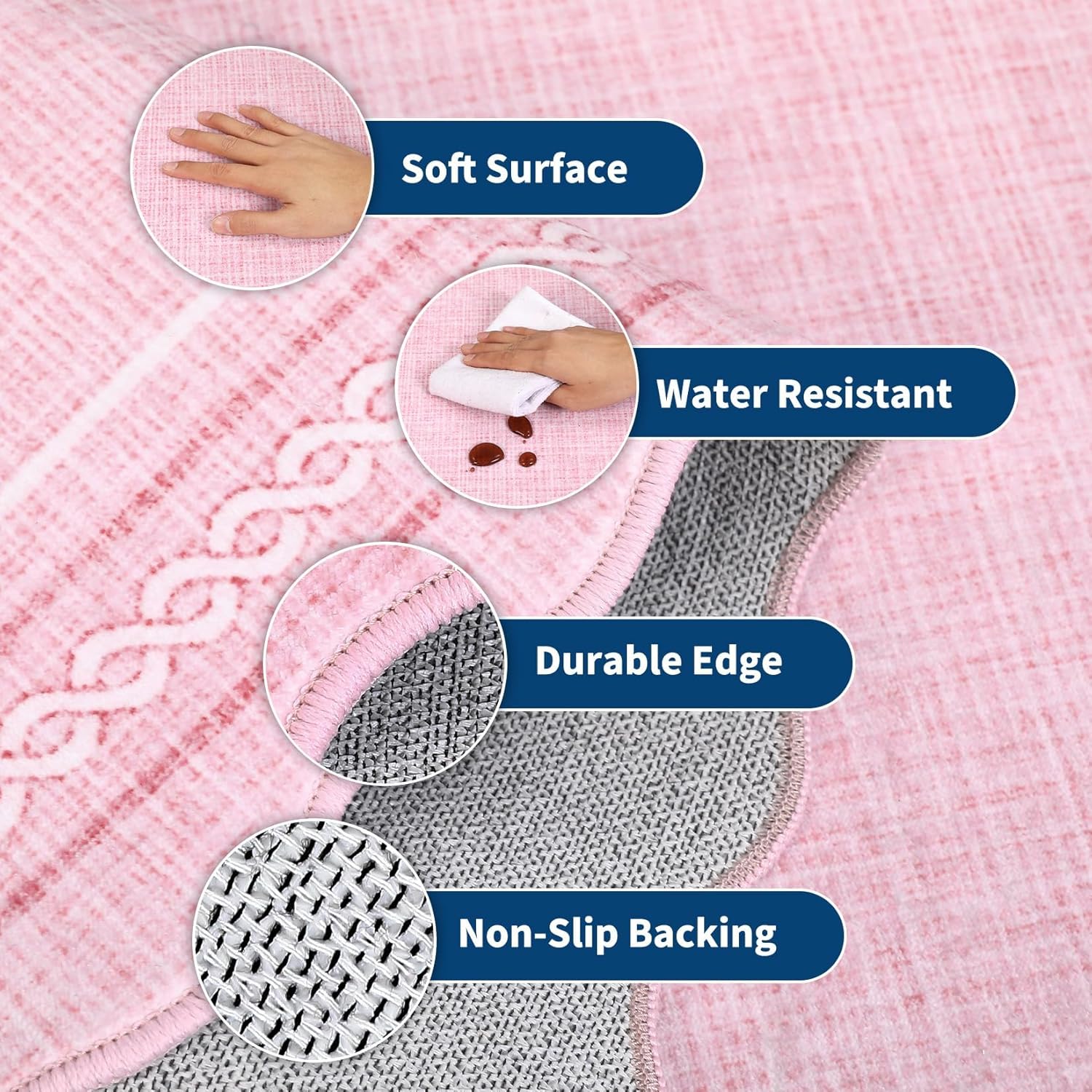 Garvee Scalloped Washable Runner 2x6 Runner Rug Kitchen Rugs Non Slip Washable Modern Entryway Rug Soft Low Pile Boho Bathroom Rugs Stain Resistant Carpet for Laundry Bedroom 2'x6' Pink