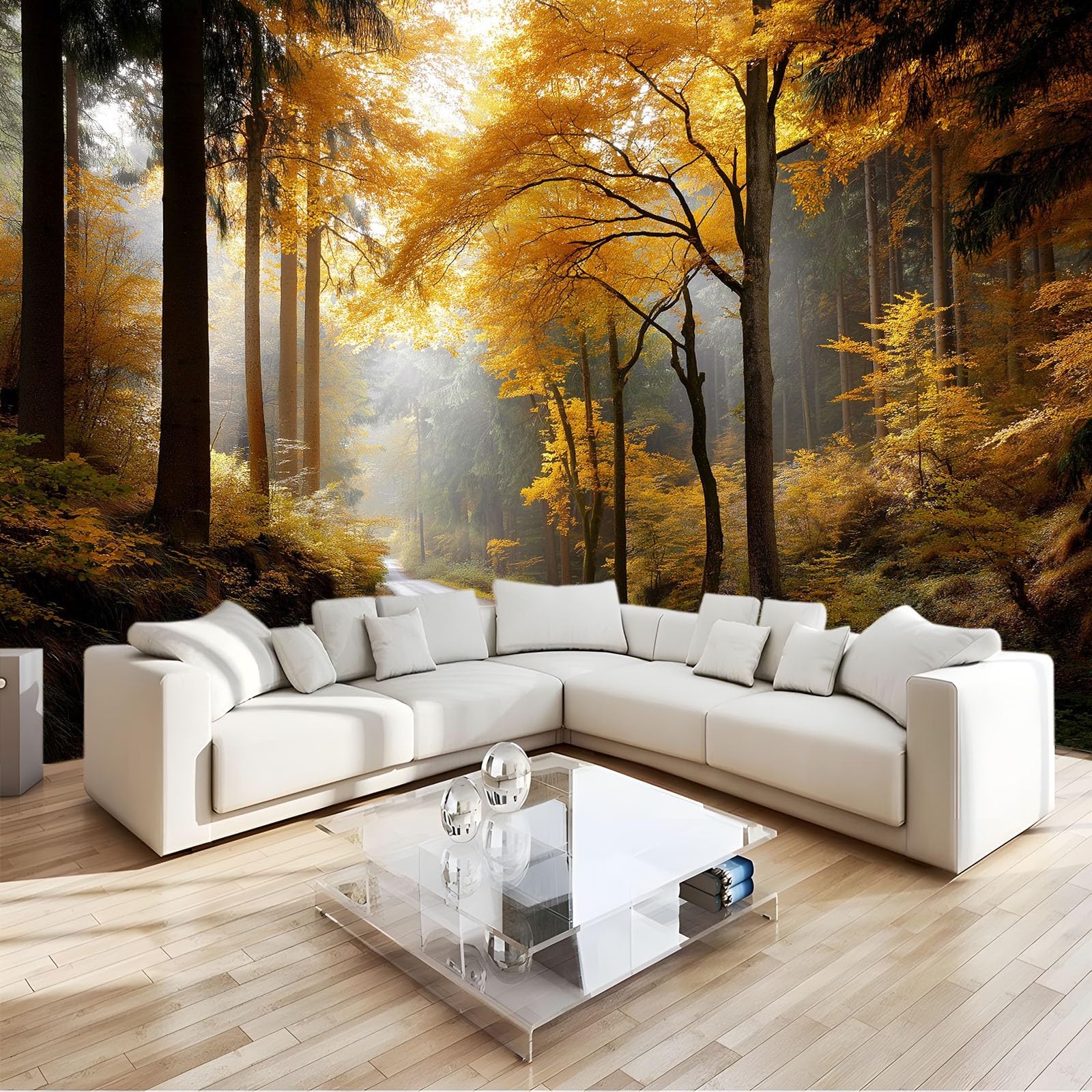 Fototapeta z włókniny, do pokoju dziecięcego, 300 x 210 cm, tajemnicza, piękna leśna ścieżka, tematyczna, zabawna tapeta do pokoju dziecięcego, pokoju dziecięcego, khaki