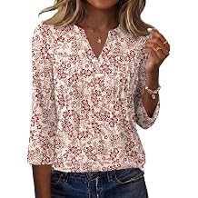 Rapbin Spring Tops for Women 3/4 Length Sleeve Womens Tops Women Blouses Dressy Casual V Neck Tees