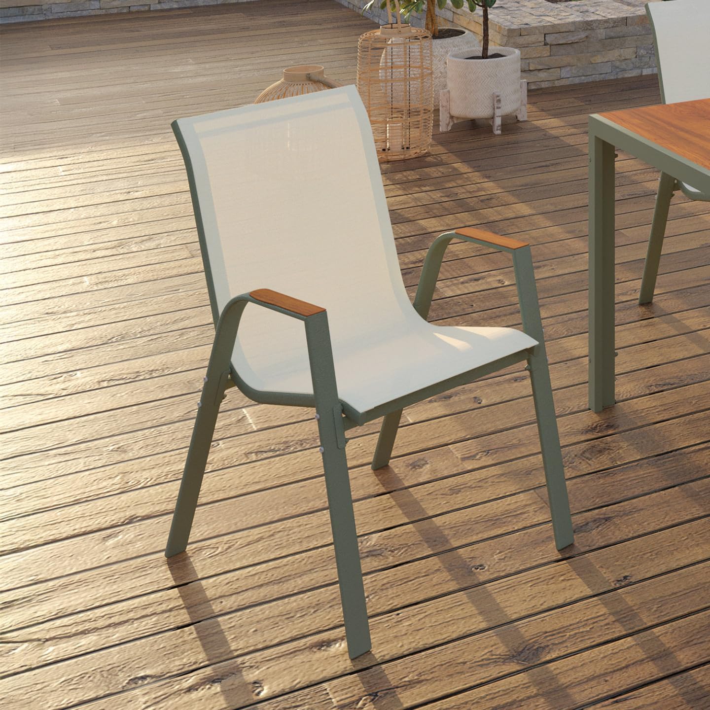 IDMarket - Lot de 6 chaises de Jardin NOUMEA empilables Vert et Bois