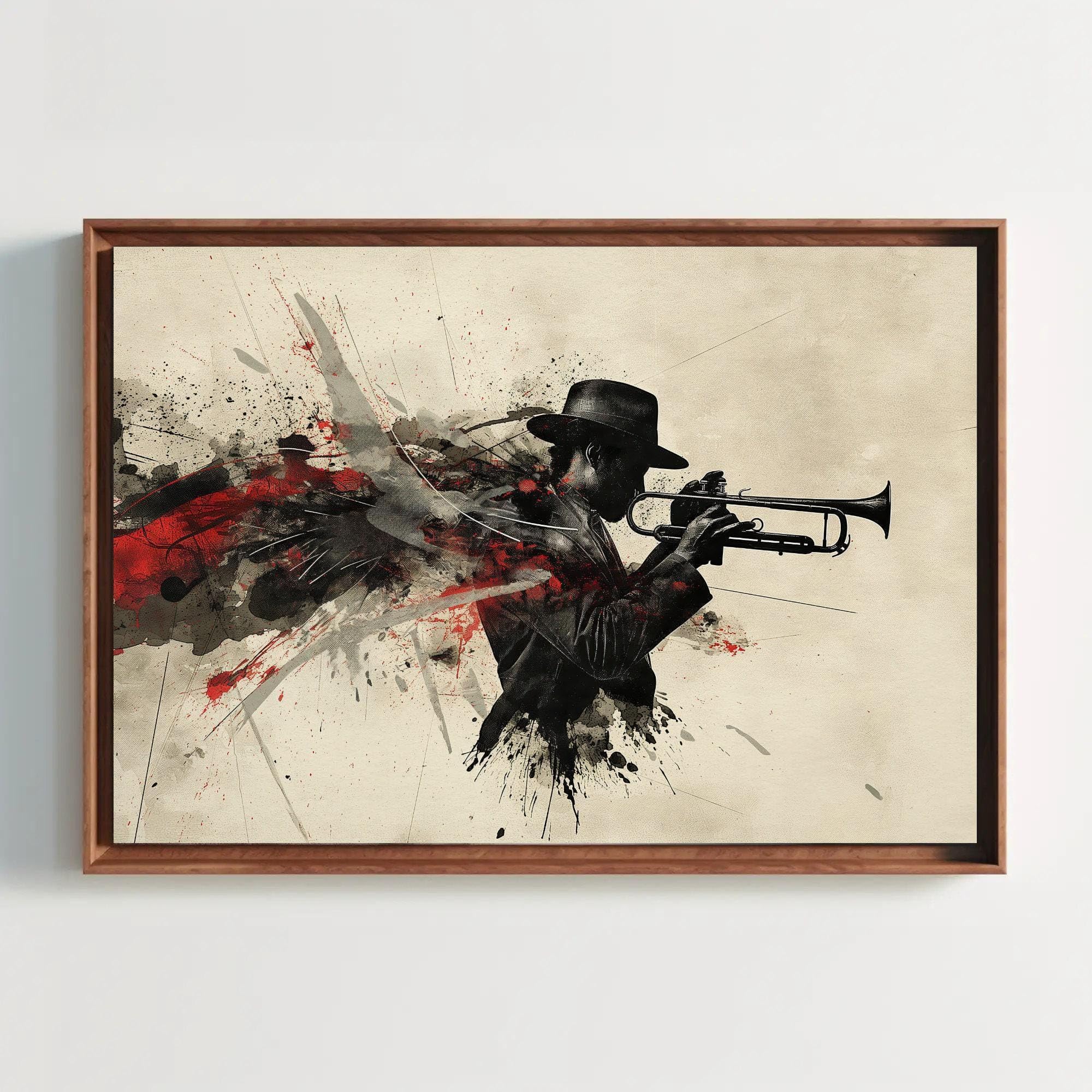 CAOXTART Dipinto astratto di musica jazz, poster con stampa su tela, poster da parete musicale incorniciato, per l'arredamento del soggiorno e dello studio (60x90 cm/cornice interna)