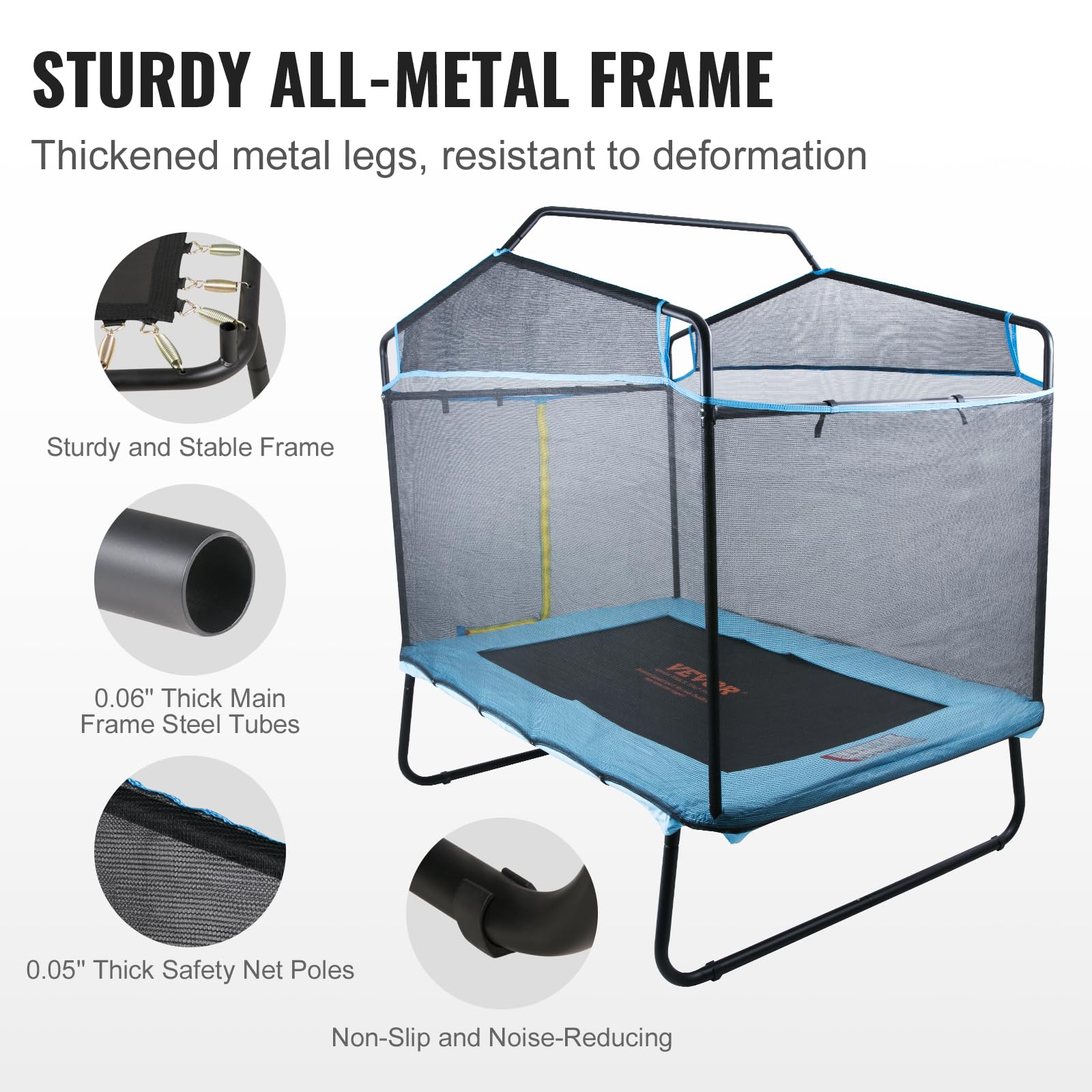 Trampoline Extérieur VEVOR 305x305 Cm – Filet Sécurité, Coussin épais, Cadre Antirouille, Charge 150 Kg – Certifié ASTM, Pour Enfants Et Adultes