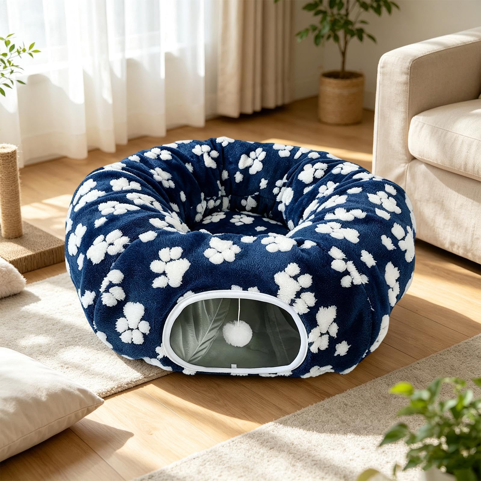 de Donut para Gatos Suave Grande Plegable Caliente Mascota Accesorios Con | Donut Cat Cama Túnel para Cachorros Conejo Mascotas Interior Piso Hogar Salón Dormitorio B