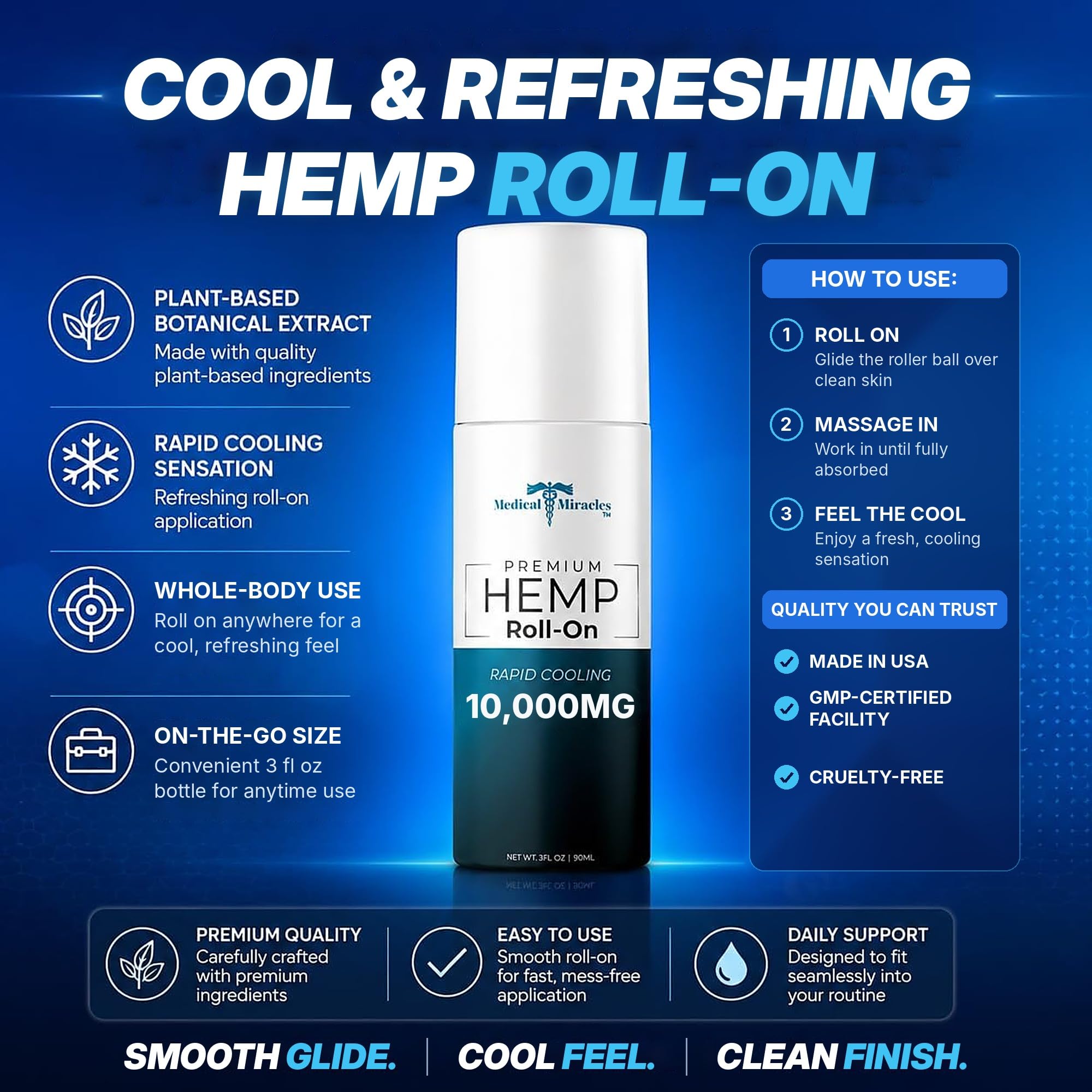 Medical Miracles Hemp Roll-On 10,000mg, 3 fl oz – Non-Greasy Topical Body Oil with a Cooling Feel – Roller Ball Applicator – Made in USA — Amazon image 10