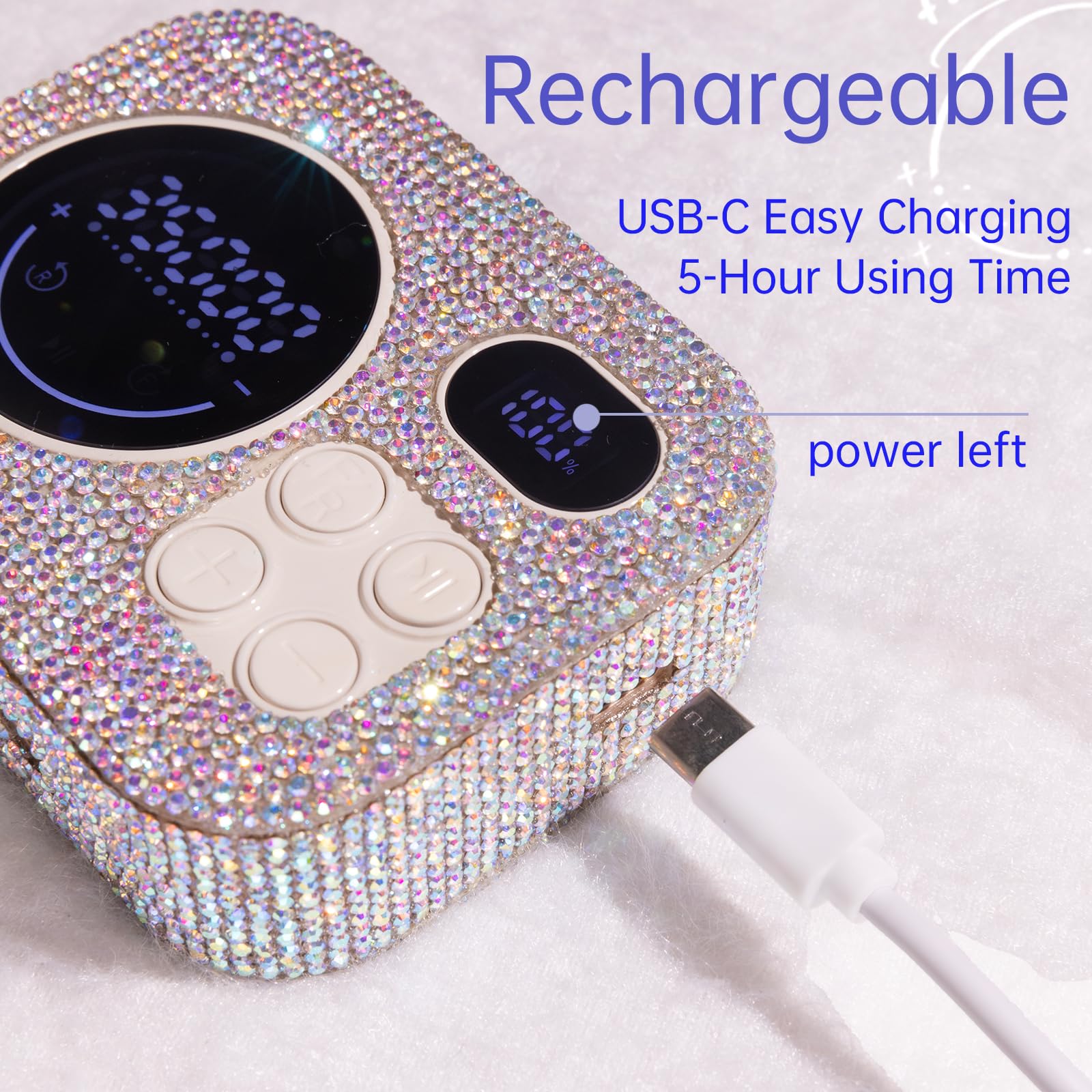 Perceuse à ongles professionnelle rechargeable 35 000 tr/min, lime à ongles électrique à paillettes diamant pour façonner, enlever et polir les ongles en gel, portable et facile à utiliser