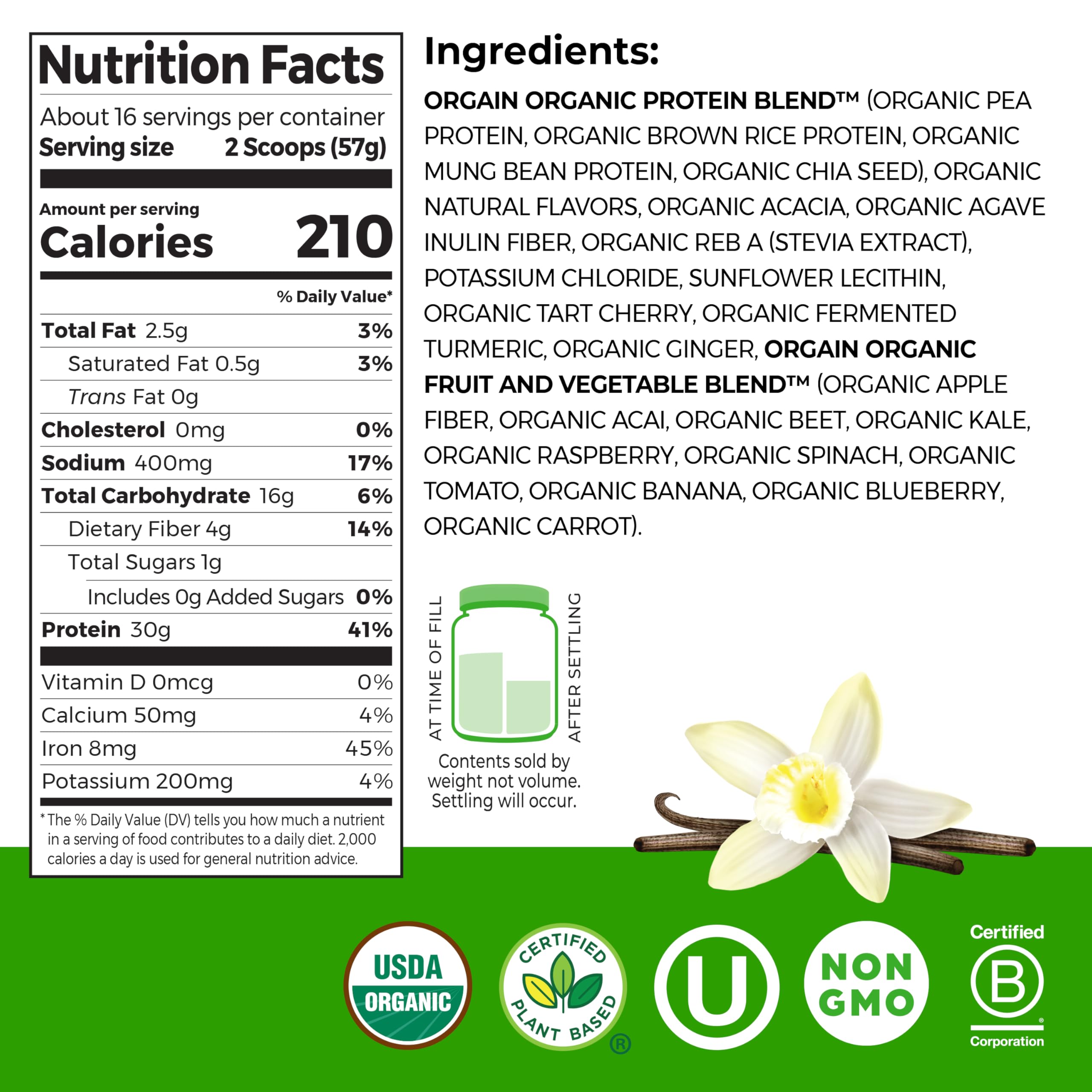 Orgain Organic Vegan 30g High Protein Powder, Vanilla, 2.01 lb — Amazon image 2
