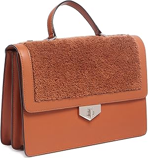 Tosca Blu Tan Medium Faux Shearling Flap Top Handle Bag for womens