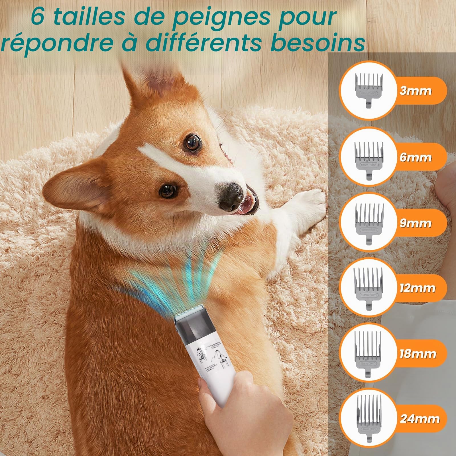 Tondeuse pour chien avec aspirateur, 13000 PA avec 7 outils d'entretien, tondeuse à pattes, brosse, peigne, 3 niveaux d'aspiration réglables