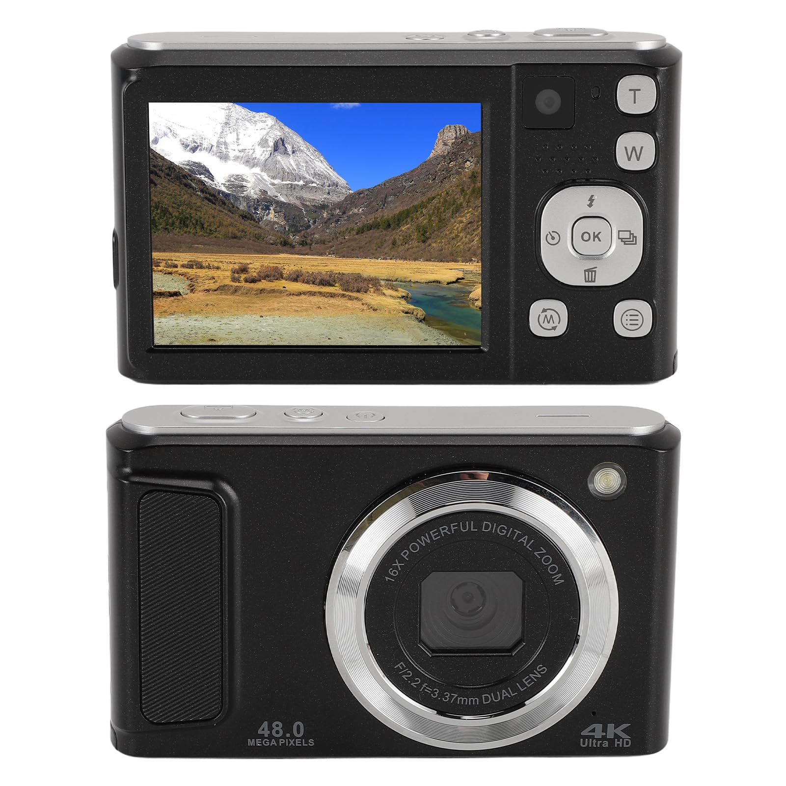 Mały Aparat Cyfrowy z 2,8-calowym Ekranem IPS, 48 MP 4K UHD z 16-krotnym Zoomem Cyfrowym, Przenośny Kompaktowy Podróżny Podwójny Aparat z Przodu z Tyłu do Podróży, Wbudowany