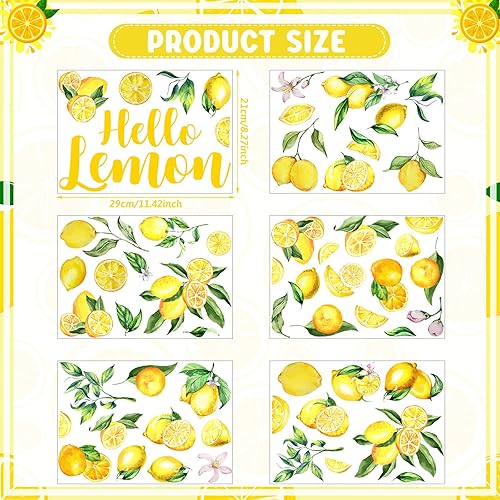 Miniatura 2 de 6 hojas de calcomanías de pared de limón, calcomanías de pared para cocina, diseño bohemio, flores de frutas, hojas botánicas, papel tapiz de