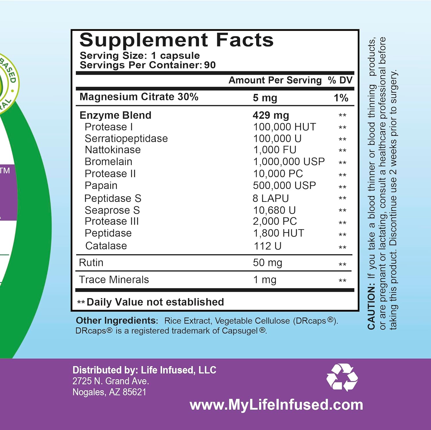Life Infused Metabolic Enzymes – Systemic Enzyme Supplement with Serrapeptase, Nattokinase, Bromelain & Protease Blend – 72 Trace Minerals – Immune & Circulation Support – Vegan, Non-GMO – 90 Capsules