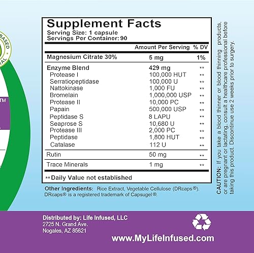 Miniatura 8 de Life Infused Infusión metabólica mezcla de 11 enzimas sistémicas de primera calidad y 72 minerales clave para funciones corporales óptimas y un