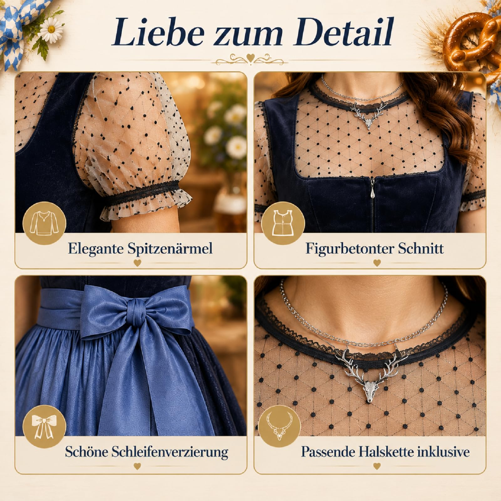 Generisch Dirndl Damen midi Lang Dirndl Trachtenkleid Trachtenrock DirndlKomplettsets Trachtenmode Trachten Damen mit 4 Teilig DirndlSchürze Dirndlbluse Oktoberfest Dresses Dirndlkleid Blau Rot Grün