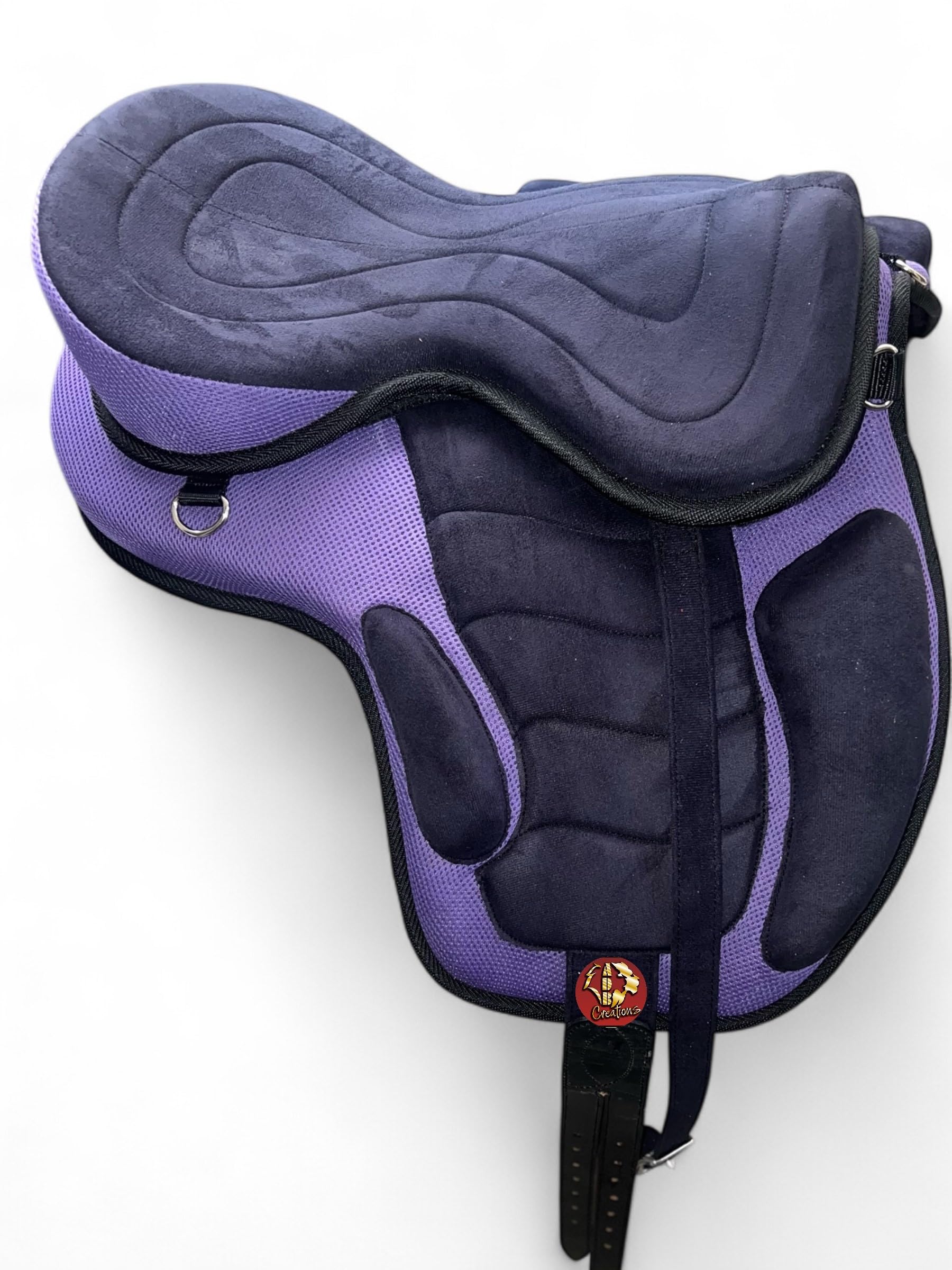 ADB CREATIONS Synthetic Treeless Freemax Horse Saddle Handmade Western Lightweight Synthetic Horse Saddle with Comfy Padded Seat Matching Girth and Aluminum Stirrups 10 to 18-Inch Seat (Purple)