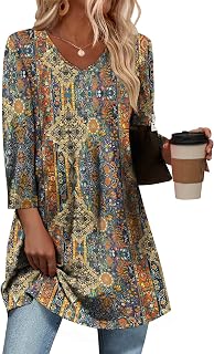 OFEEFAN 3/4 Length Sleeve Womens Tops Dressy Casual Plus Size Tunics to Wear with Leggings