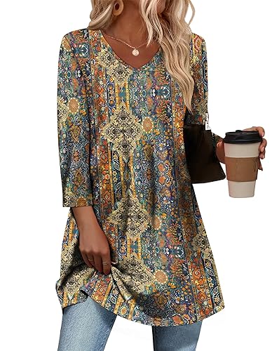 3/4 Length Sleeve Womens Tops Dressy Casual Plus Size Tunics