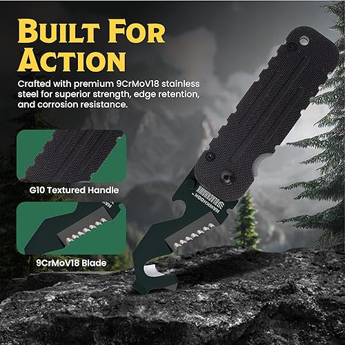 Miniatura 2 de BLACKHAWK HAWKHOOK Multiherramienta compacta de supervivencia, hoja 9CRMOV18 de 2-14 pulgadas con mango G10 con rompedor de vidrio, cortador de