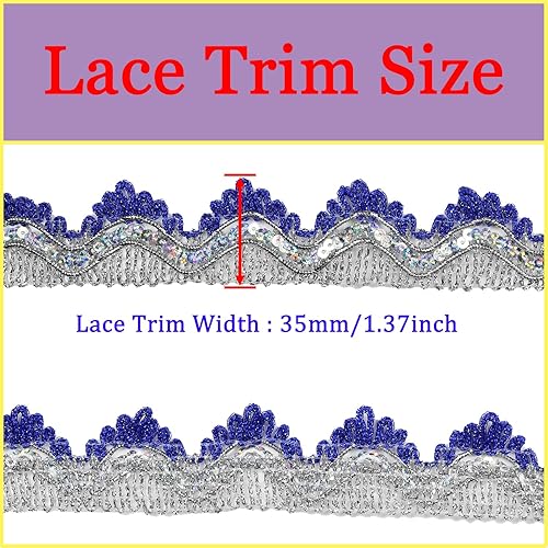 Miniatura 2 de Cinta de encaje de 1.37 pulgadas de largo de 1.37 pulgadas de ancho con lentejuelas doradas, para manualidades, tela de costura, manualidades y