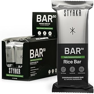 Energy Bars by Styrkr - Pack of 12 Rice Bars for Cycling & Running - Apple, Cinnamon & Caramel Flavour - Approved by Endurance Athletes - 50g of Carbs via Advanced Dual-Carb Formulation - BAR50-12x