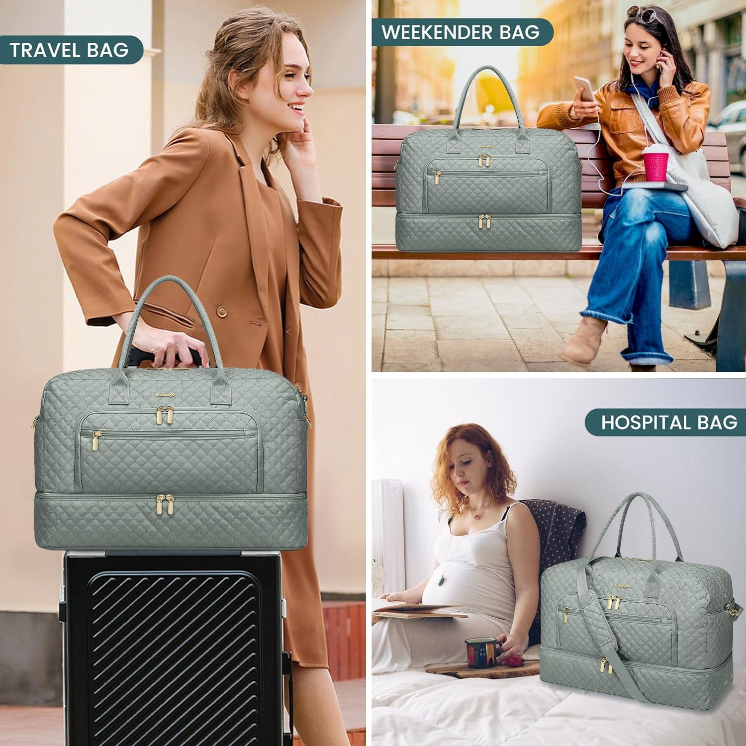 Large Women Travel Duffle Bag - Carry on Overnight Bag Weekend Travel Duffel Tote Bag Yoga Gym Bag with Wet Pocket Toiletry Weekender Overnight Bag for Travel Business Trips Sport Hospital view 6