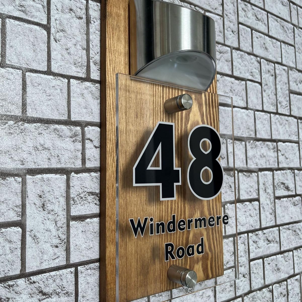 Custom Wooden Solar House Number Outdoor,Personalized Solar House Number Sign with LED Light Personalised Address Plaque (Yellow)