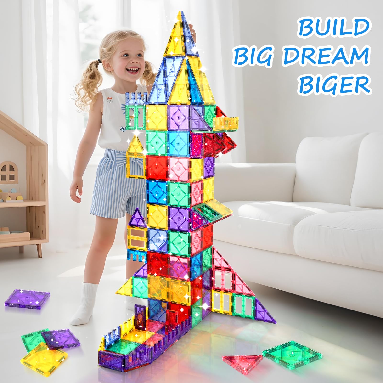 Magnetische Bausteine, 100 Teile Magnetische Fliesen STEM-Lernspielzeug für Kinder im Alter von 3, 4, 5, 6, 7 und 8 Jahren Vorschul-Lernspielzeug Magnetbausteine-Set Konstruktionsspielzeug Geschenk