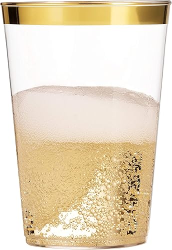 Miniatura 4 de Munfix 100 vasos de plástico dorados de 14 onzas, vasos transparentes con borde dorado, elegantes vasos desechables para boda, fiesta, con borde