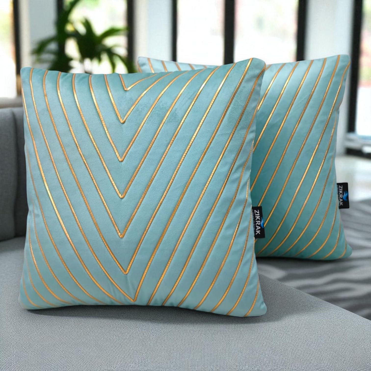 Golden Victory- Velvet Cushion Cover and Luxury Feels, Decorative Pillow Cover for Sofa Sets|Pack of - (2, Aqua-Green, 26 X 26 INCH (65 X 65 CM)-image-49