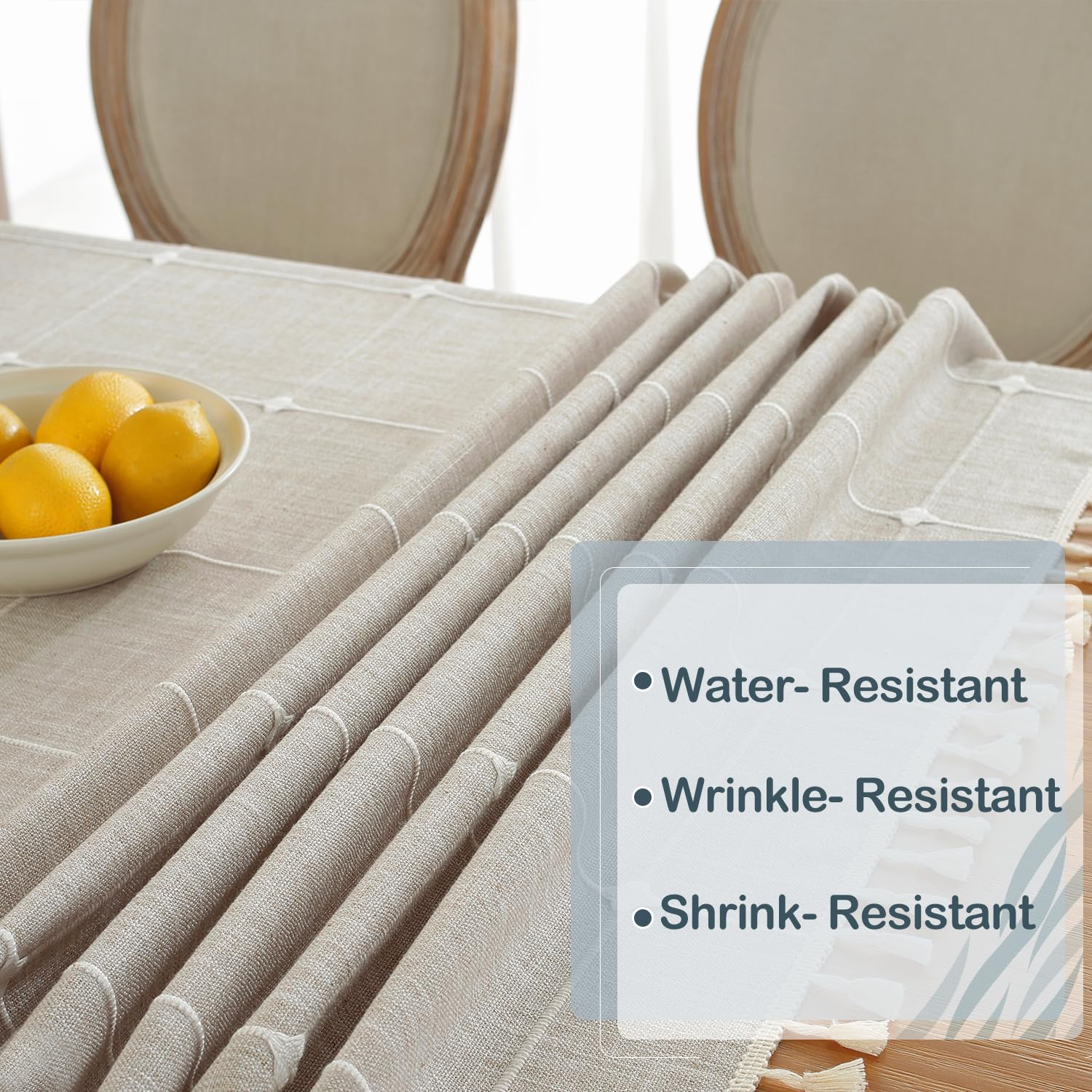 Laolitou Mantel rústico de tela bordada con borla manteles impermeables para mantel rectangular para fiestas comedor cuadros de mesa color marrón claro rectángulo 55 x 120 pulgadas 10 12 asientos