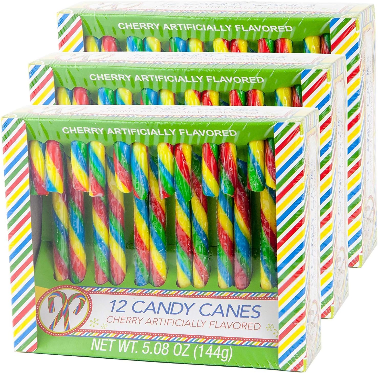 Candy Cane Cherry Flavored | 12 Pieces in Each Box - Net 5.08 Oz Pack of 3 - 36 Total Count | Individually Wrapped (Cherry)