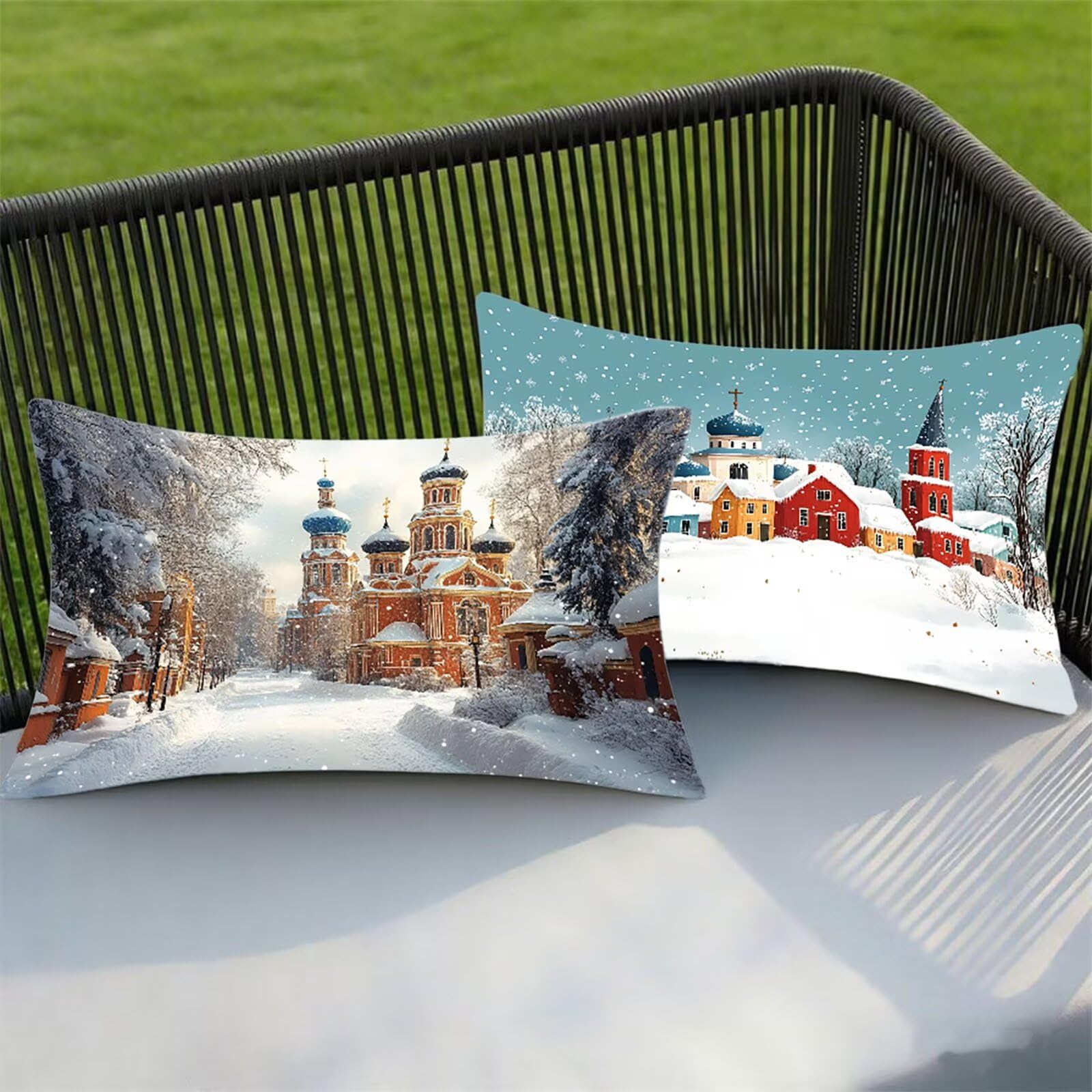 Federe Cuscino 60x80 Set di 2, Inverno Federe Cuscini Divano Velluto Morbido, Rettangolari Copricuscini 60x80cm Con Cerniera Invisibile, Copricuscino per Camera Casa Decorazioni, Paesaggio O-8647