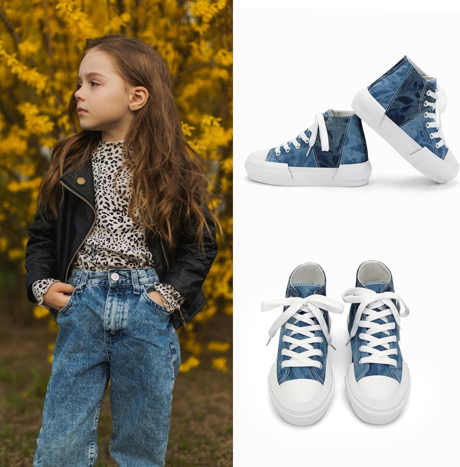 ANTLULU Girls’ Platform Canvas Shoes Low Top and High Top Canvas Sneakers Lace-up Fashion Casual Shoes for Girls - Image 2