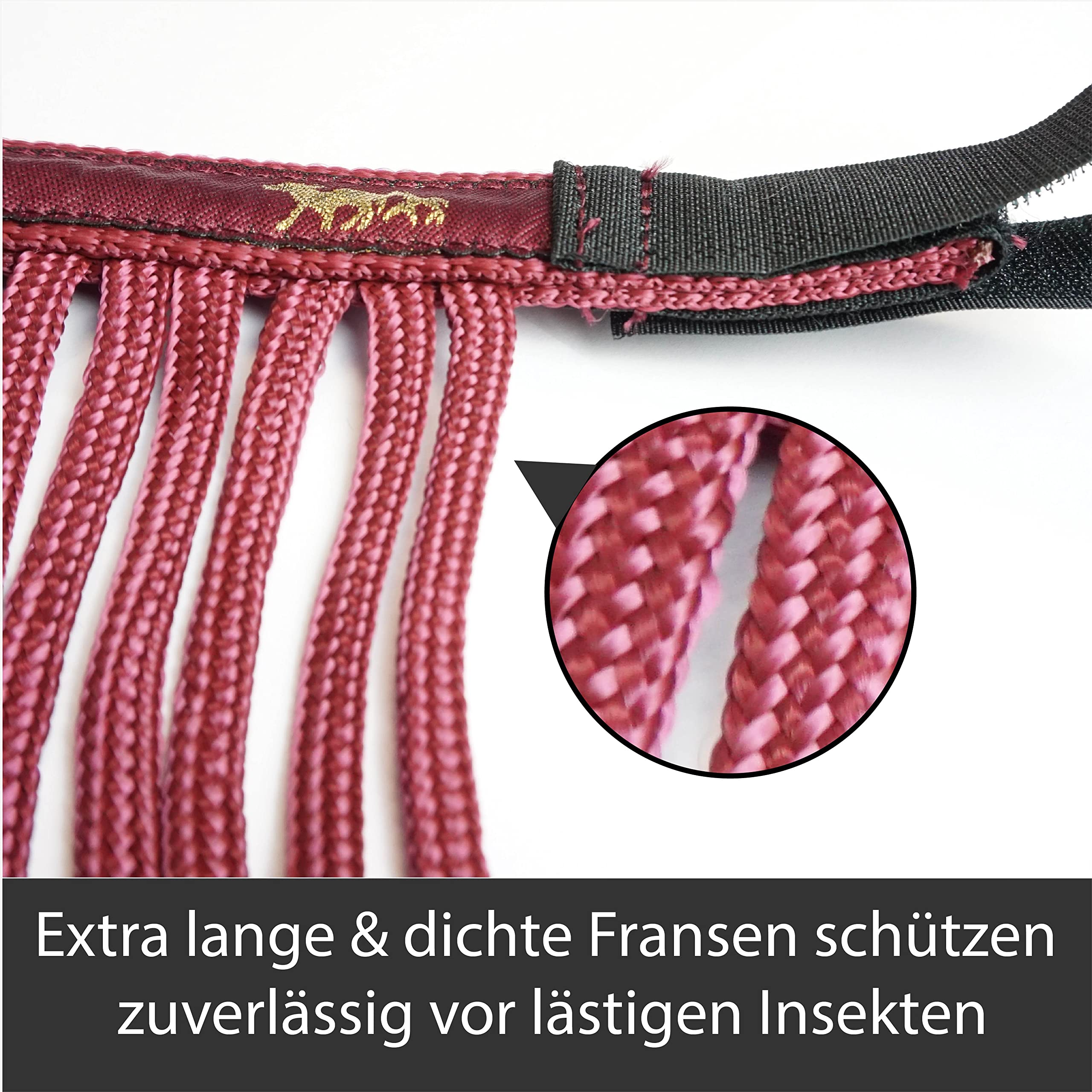 Cavezza per cavalli con maglia di guida e frangia per mosche, cavezza con maglia – Cavezza Pony Shetty Cob Full Kb (pony, bordeaux)