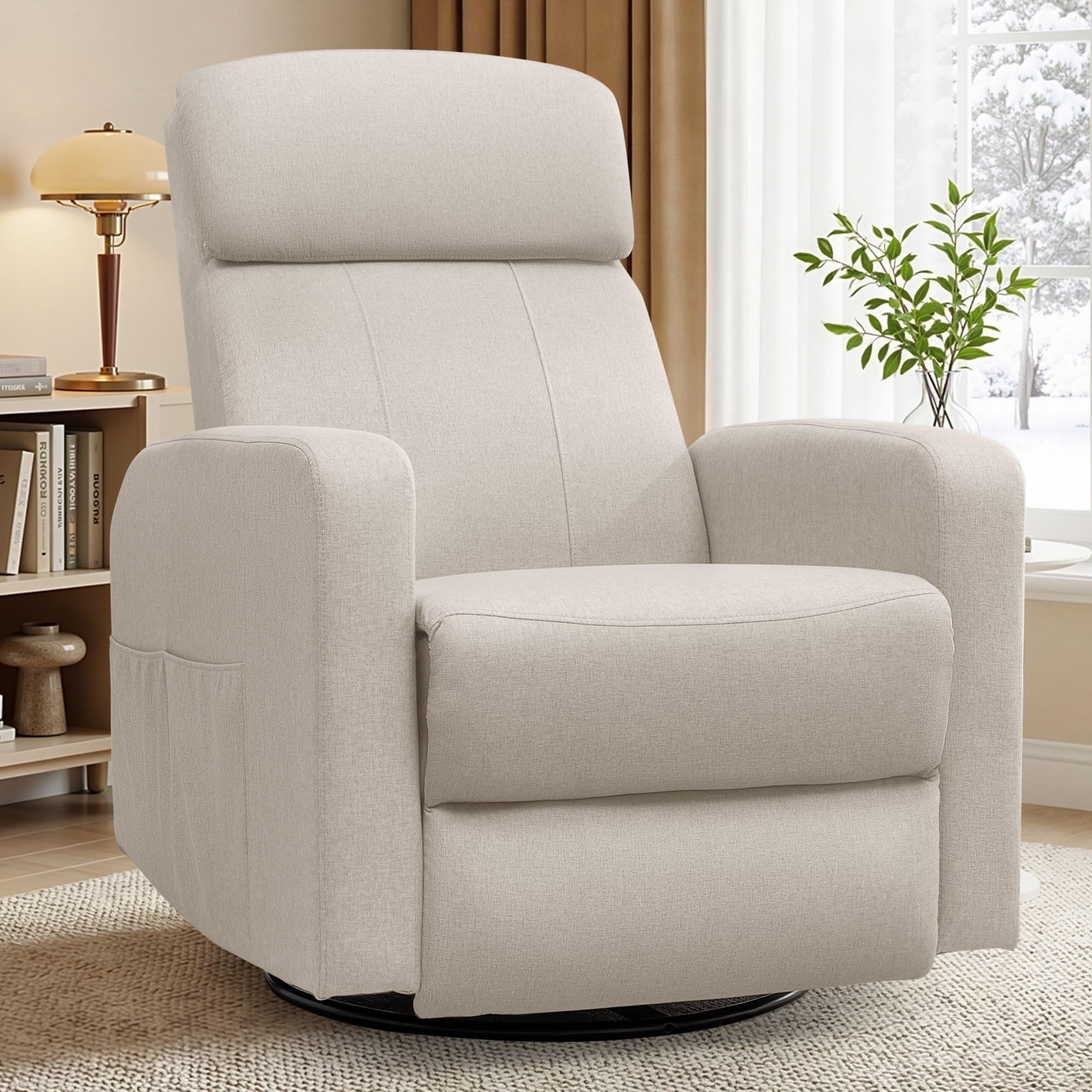 Power Swivel Recliner Chairs for Adults, Electric Glider Rocking Chair Nursery, Glider Recliner Nursery Chair with Classified Side Pocket, Nursery Rocking Chairs with USB and Type-C Ports