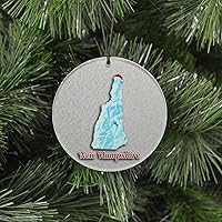 Vista 147 de Vermont Christmas Ornament - Winter Theme Featuring Snow, State Terrain Map and Santa Cap - 2025 Hanging Acrylic Disc Decoration For Tree - Unique