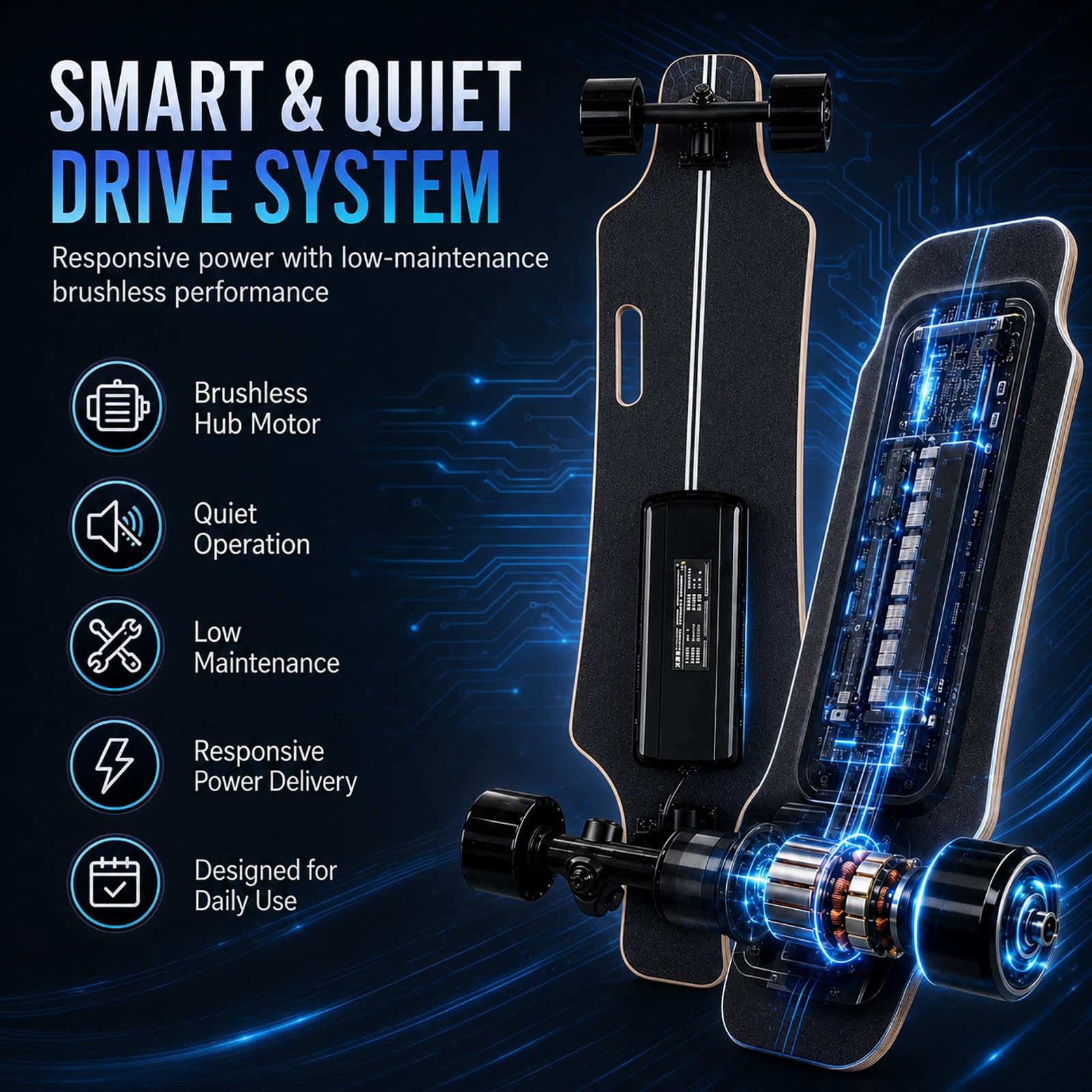 Skate Électrique 33 Pouces - Longboard Électrique avec Moteur 350W, 4 Vitesses, Télécommande, pour Débutants et Adultes