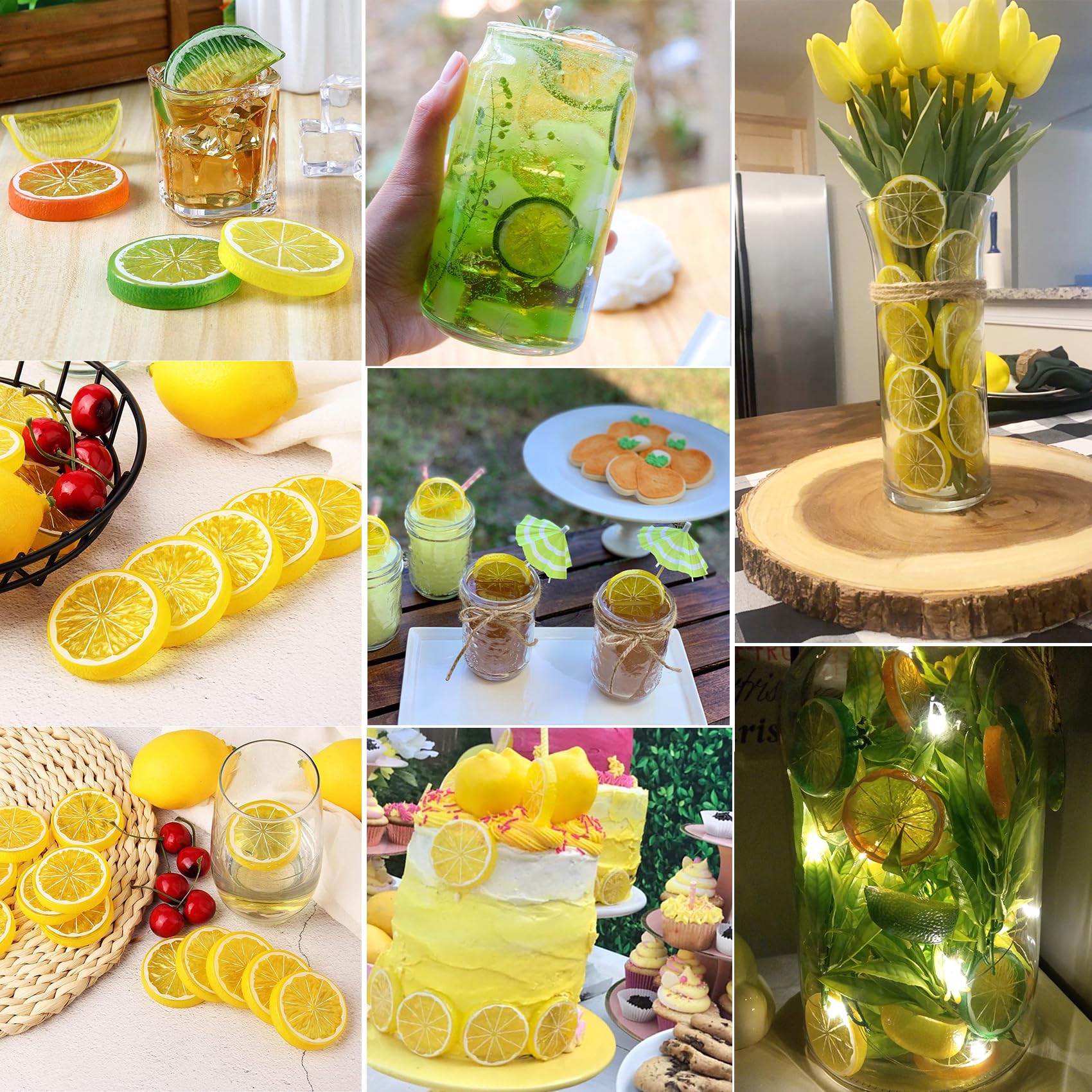 La Rebanada Falsa del Limón 30pcs Adorna la Decoración Artificial de la Casa Faux Rojo Verde Amarillo