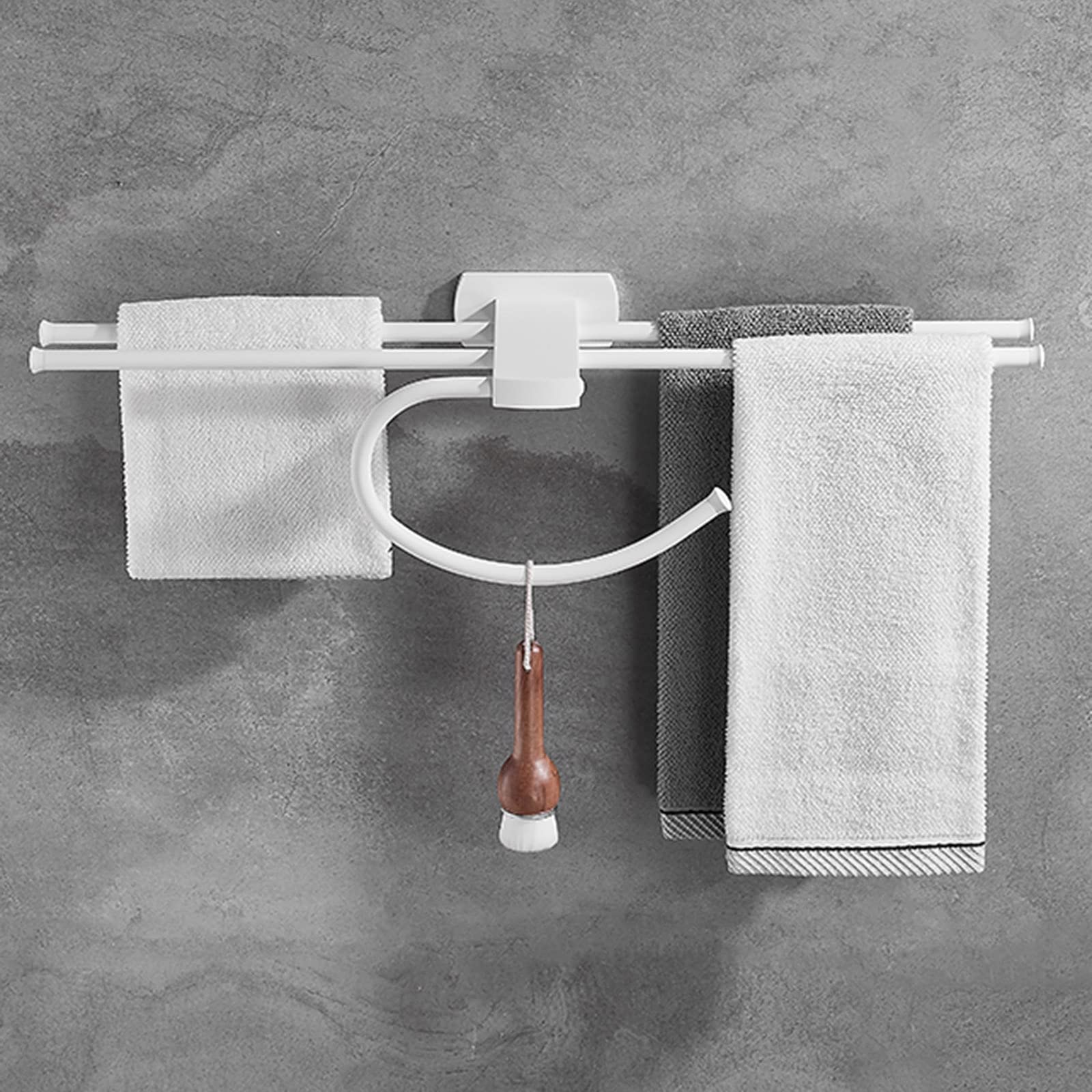 Toallero de Pared Autoadhesivo sin Taladro, Doble, de latón, para Cocina y baño, Color Dorado, 50 cm (Color: Negro, tamaño 50 cm) (Blanco, 60 cm)