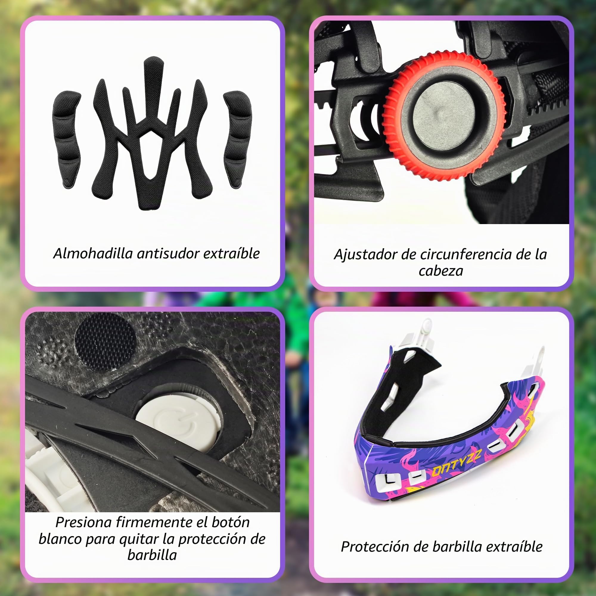 Casco Integral Niños Casco Bicicleta Niña Casco Bici con Mentonera Desmontable para MTB BMX Ciclismo Patines Scooter
