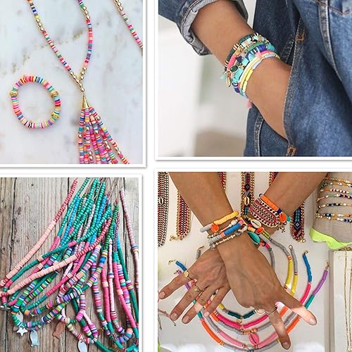 Miniatura 6 de Coiris - Cuentas de vinilo heishi ecológicas hechas a mano, de polímeroarcilla, de 6 mm. Cuentas espaciadoras para collar, pulsera aretes, joyería